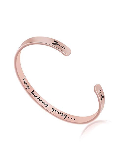 Inspirational Gifts for Women Keep Funking Going Bracelet Cuff Bangle Mantra Quote Positive Engraved Motivational Friendship Graduation Encouragement Stainless Steel