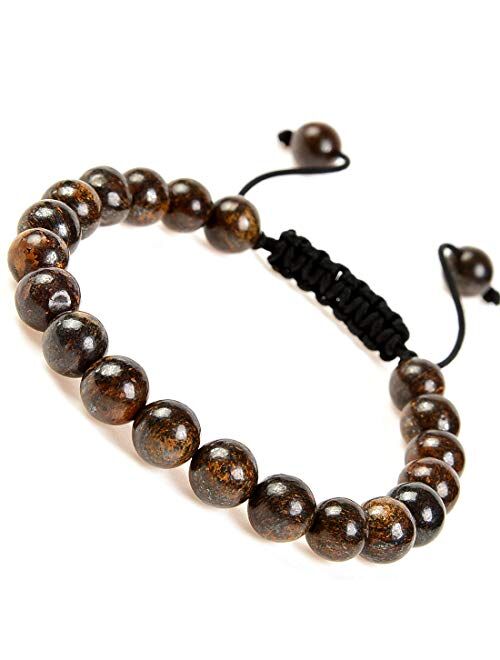 Massive Beads Natural Healing Power Gemstone Crystal Beads Unisex Adjustable Macrame Bracelets 8mm