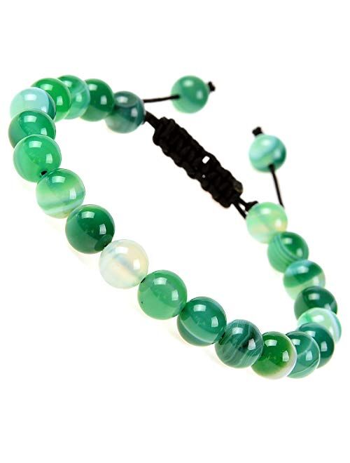 Massive Beads Natural Healing Power Gemstone Crystal Beads Unisex Adjustable Macrame Bracelets 8mm