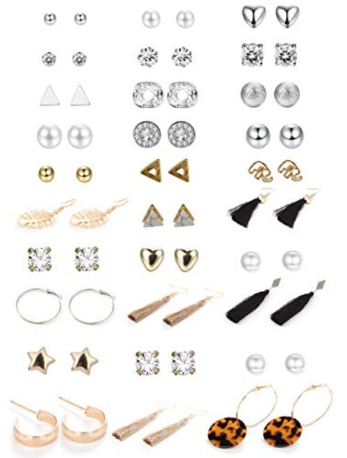 Udalyn 30-38 Pairs Assorted Multiple Stud Earrings Set for Women Girls Acrylic Round Ball CZ Bohemian Long Tassel Drop Earrings Statement Earrings