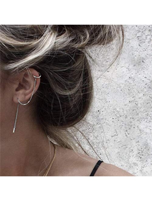 SLUYNZ 925 Sterling Silver Cuff Chain Earrings Wrap Tassel Earrings for Women Crawler Earrings