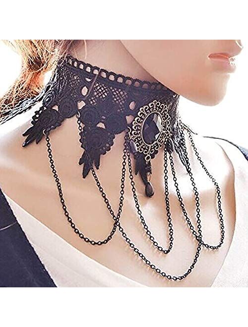 Aniwon Vintage Black Lace Skull Choker Necklace for Women Girls Halloween Decorations Party Accessory