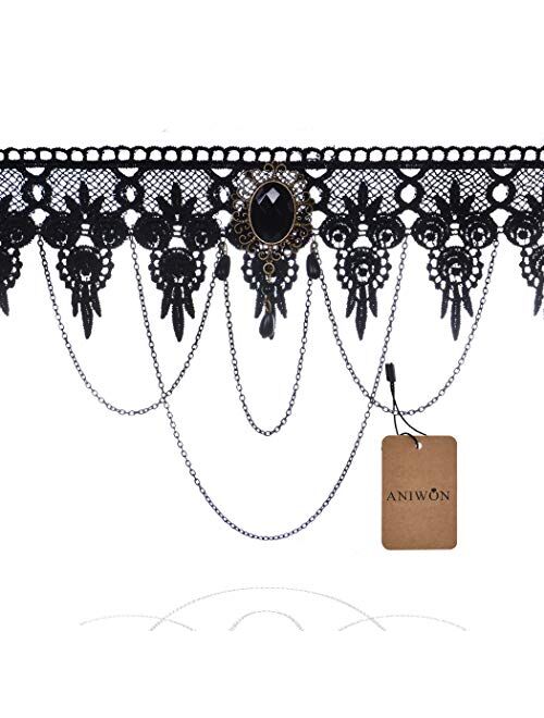 Aniwon Vintage Black Lace Skull Choker Necklace for Women Girls Halloween Decorations Party Accessory