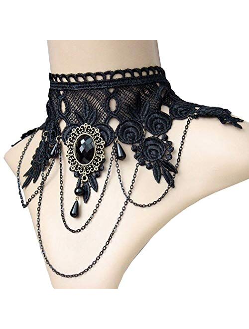 Aniwon Vintage Black Lace Skull Choker Necklace for Women Girls Halloween Decorations Party Accessory