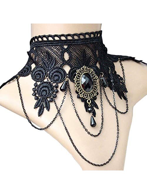 Aniwon Vintage Black Lace Skull Choker Necklace for Women Girls Halloween Decorations Party Accessory