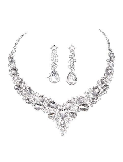 Molie Youfir Bridal Austrian Crystal Necklace and Earrings Jewelry Set Gifts fit with Wedding Dress