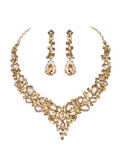 Molie Youfir Bridal Austrian Crystal Necklace and Earrings Jewelry Set Gifts fit with Wedding Dress