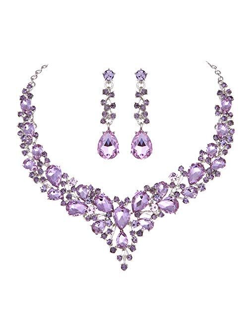 Molie Youfir Bridal Austrian Crystal Necklace and Earrings Jewelry Set Gifts fit with Wedding Dress