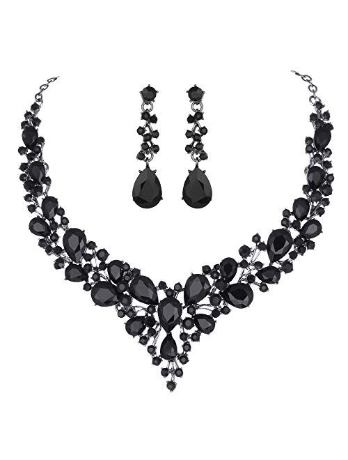 Molie Youfir Bridal Austrian Crystal Necklace and Earrings Jewelry Set Gifts fit with Wedding Dress