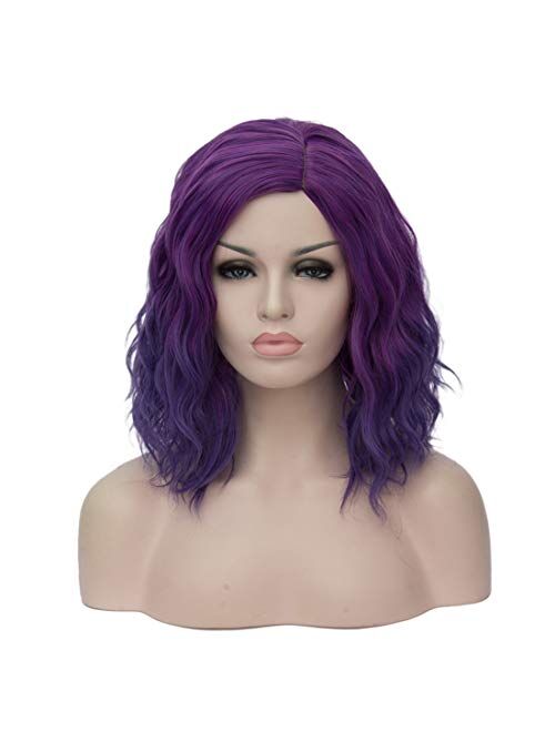 Cying Lin Short Bob Wavy Curly Wig Dark Purple Wig For Women Cosplay Halloween Wigs Heat Resistant Bob Party Wig