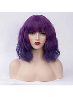 Cying Lin Short Bob Wavy Curly Wig Dark Purple Wig For Women Cosplay Halloween Wigs Heat Resistant Bob Party Wig