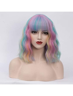 Cying Lin Short Bob Wavy Curly Wig Dark Purple Wig For Women Cosplay Halloween Wigs Heat Resistant Bob Party Wig