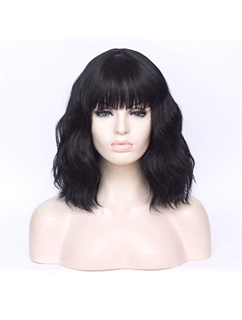 Cying Lin Short Bob Wavy Curly Wig Dark Purple Wig For Women Cosplay Halloween Wigs Heat Resistant Bob Party Wig