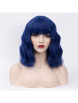 Cying Lin Short Bob Wavy Curly Wig Dark Purple Wig For Women Cosplay Halloween Wigs Heat Resistant Bob Party Wig