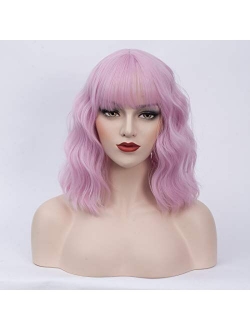 Cying Lin Short Bob Wavy Curly Wig Dark Purple Wig For Women Cosplay Halloween Wigs Heat Resistant Bob Party Wig