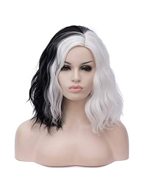 Cying Lin Short Bob Wavy Curly Wig Dark Purple Wig For Women Cosplay Halloween Wigs Heat Resistant Bob Party Wig