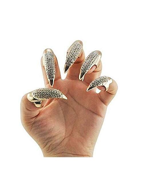 Bestga 10 PCS Halloween Costume Claws Fake Nails Ring Set, Gothic Punk 3 Sizes Crystal Full Finger Rings Paved Paw Bend Fingertip Fingernail Claw Girls Women Men Ring Fal