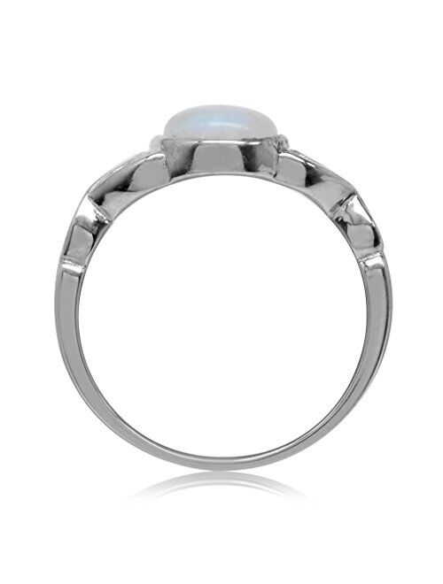 Silvershake 7mm Natural Moonstone 925 Sterling Silver Victorian Style Solitaire Ring