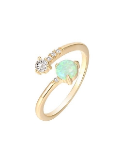 14K Gold Plated Adjustable Created Opal Rings | Stacking Rings | Gold Rings for Women