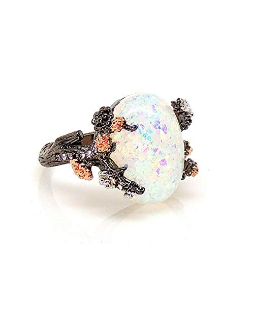 Ginger Lyne Collection Henrietta Tree Branch Elven Fairy Flower Simulated Fire Opal Ring for Kids Women Promise Rings for Teen Girls Engagement Ring Simulated Black Fire 