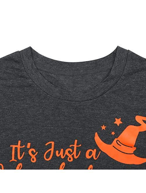 It's Just a Bunch of Hocus Pocus Shirt Women Halloween Tshirt Witch Broom Tee Graphic Funny Top