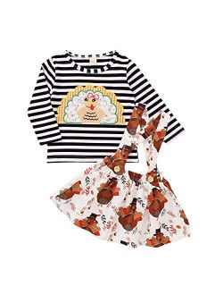 bilison Newborn Baby Girl Halloween Clothes Pumpkin Smile Ruffle Sleeve Romper +Floral Suspender Shirt Headband Outfits