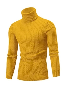 QZH.DUAO Cameinic Men's Casual Slim Fit Turtleneck Pullover Sweaters with Twist Patterned & Long Sleeve T-Shirt