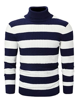 QZH.DUAO Cameinic Men's Casual Slim Fit Turtleneck Pullover Sweaters with Twist Patterned & Long Sleeve T-Shirt