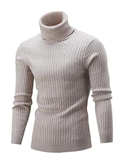 QZH.DUAO Cameinic Men's Casual Slim Fit Turtleneck Pullover Sweaters with Twist Patterned & Long Sleeve T-Shirt