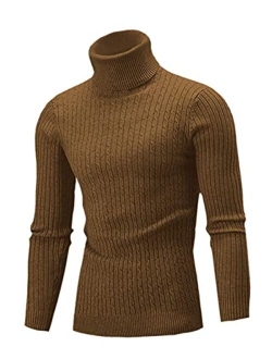 QZH.DUAO Cameinic Men's Casual Slim Fit Turtleneck Pullover Sweaters with Twist Patterned & Long Sleeve T-Shirt