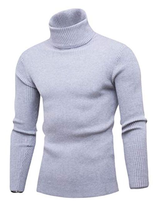 QZH.DUAO Cameinic Men's Casual Slim Fit Turtleneck Pullover Sweaters with Twist Patterned & Long Sleeve T-Shirt