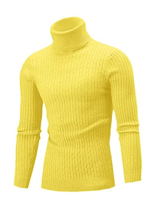 QZH.DUAO Cameinic Men's Casual Slim Fit Turtleneck Pullover Sweaters with Twist Patterned & Long Sleeve T-Shirt