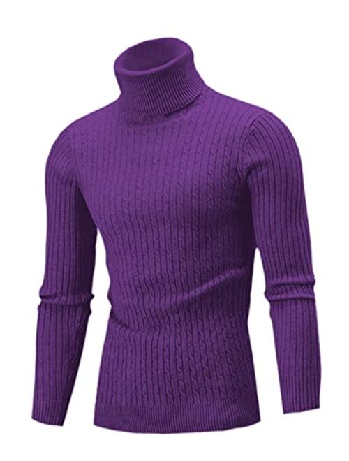 QZH.DUAO Cameinic Men's Casual Slim Fit Turtleneck Pullover Sweaters with Twist Patterned & Long Sleeve T-Shirt