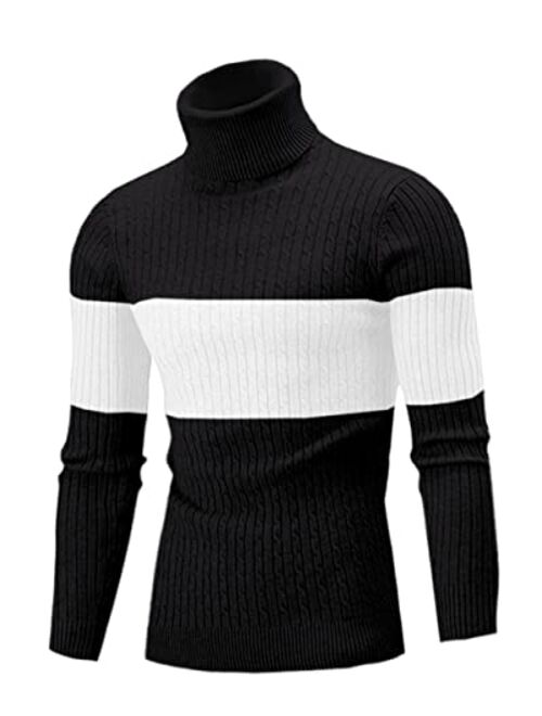 QZH.DUAO Cameinic Men's Casual Slim Fit Turtleneck Pullover Sweaters with Twist Patterned & Long Sleeve T-Shirt