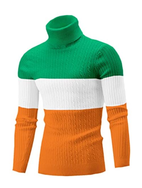 QZH.DUAO Cameinic Men's Casual Slim Fit Turtleneck Pullover Sweaters with Twist Patterned & Long Sleeve T-Shirt