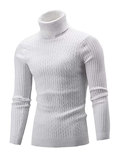 QZH.DUAO Cameinic Men's Casual Slim Fit Turtleneck Pullover Sweaters with Twist Patterned & Long Sleeve T-Shirt