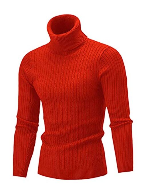 QZH.DUAO Cameinic Men's Casual Slim Fit Turtleneck Pullover Sweaters with Twist Patterned & Long Sleeve T-Shirt