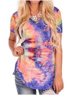 NIASHOT Black Short Sleeve Loose Casual V-Neck Floral T-Shirt