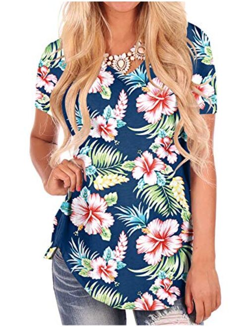 NIASHOT Black Short Sleeve Loose Casual V-Neck Floral T-Shirt