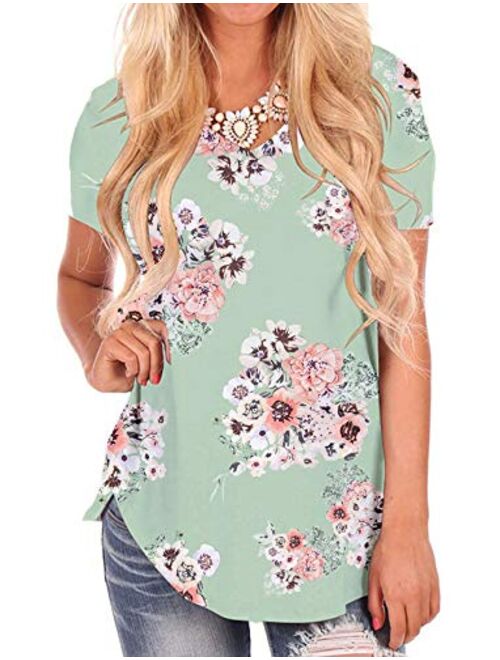 NIASHOT Black Short Sleeve Loose Casual V-Neck Floral T-Shirt