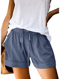 Elapsy Womens Casual Drawstring Elastic Waist Summer Shorts with Pockets S-2XL