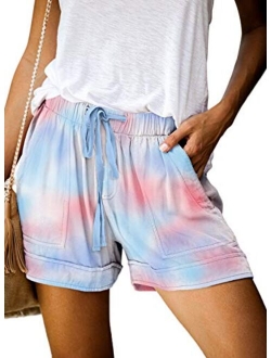 Elapsy Womens Casual Drawstring Elastic Waist Summer Shorts with Pockets S-2XL