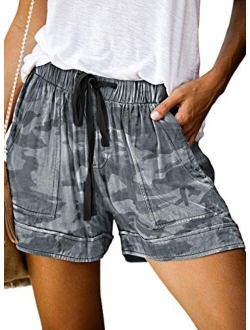 Elapsy Womens Casual Drawstring Elastic Waist Summer Shorts with Pockets S-2XL