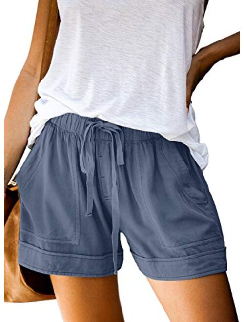 Elapsy Womens Casual Drawstring Elastic Waist Summer Shorts with Pockets S-2XL