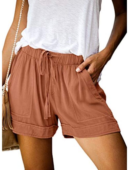 Elapsy Womens Casual Drawstring Elastic Waist Summer Shorts with Pockets S-2XL