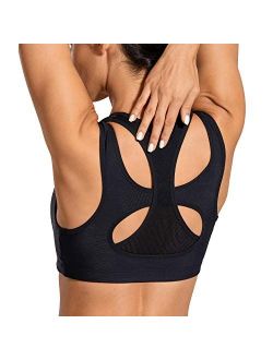 SYROKAN Women's Workout Sports Bra High Impact Support Bounce Control Wirefree Mesh Racerback Top