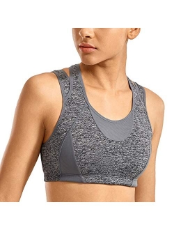 SYROKAN Women's Workout Sports Bra High Impact Support Bounce Control Wirefree Mesh Racerback Top