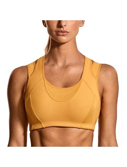 SYROKAN Women's Workout Sports Bra High Impact Support Bounce Control Wirefree Mesh Racerback Top