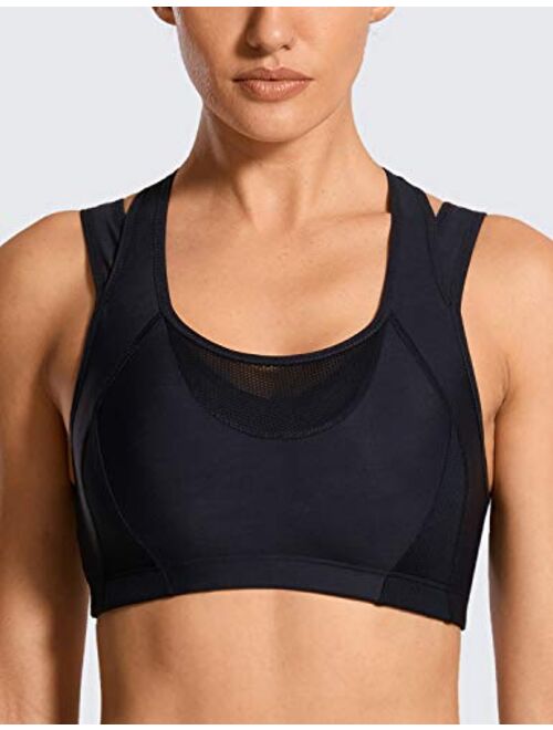 SYROKAN Women's Workout Sports Bra High Impact Support Bounce Control Wirefree Mesh Racerback Top
