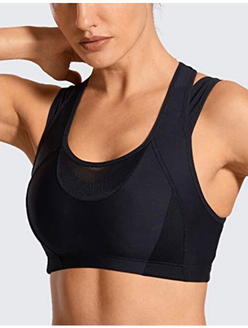 SYROKAN Women's Workout Sports Bra High Impact Support Bounce Control Wirefree Mesh Racerback Top